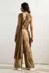 Shop_Bohame_Beige Muslin Silk Embroidery Collared Neck Frida Draped Pant Set _at_Aza_Fashions