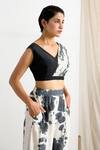 Bohame_Black Muslin Silk V Neck Alafia Tie Dye Pant Set _Online_at_Aza_Fashions