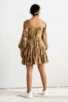 Shop_Bohame_Beige Muslin Silk Scoop Neck Dove Tie Dye Tiered Dress _at_Aza_Fashions