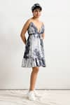 Buy_Bohame_Blue Muslin Silk V Neck Mira Tie Dye Pleated Dress _at_Aza_Fashions