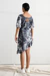 Shop_Bohame_Blue Muslin Silk Embroidery Scoop Neck Olivia Asymmetric Tie Dye Dress _at_Aza_Fashions