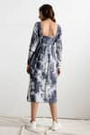 Shop_Bohame_Blue Muslin Silk Embroidery V Neck Erin Tie Dye Slit Dress _at_Aza_Fashions