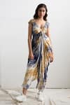 Buy_Bohame_Beige Muslin Silk Embroidery V Neck Diana Tie Dye Jumpsuit _at_Aza_Fashions