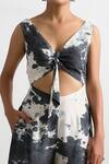 Bohame_Black Muslin Silk V Neck Fianna Tie Dye Jumpsuit _Online_at_Aza_Fashions