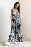 Buy_Bohame_Black Crepe Embroidery V Neck Keren Tie Dye Draped Jumpsuit _at_Aza_Fashions