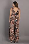 Shop_Bohame_Maroon Crepe Printed Floral V Neck Fern Jumpsuit _at_Aza_Fashions