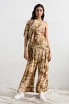 Buy_Bohame_Beige Crepe Embroidery Round Eva Tie Dye Cape Jumpsuit _at_Aza_Fashions