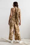 Shop_Bohame_Beige Crepe Embroidery Round Eva Tie Dye Cape Jumpsuit _at_Aza_Fashions