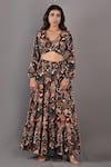 Buy_Bohame_Maroon Crepe Floral V Neck Zahara Print Sharara Set _Online_at_Aza_Fashions