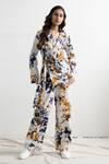 Buy_Bohame_Beige Linen Lapel Missy Tie Dye Co-ord Pant Set _at_Aza_Fashions