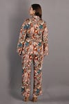 Shop_Bohame_Maroon Cotton Satin Printed Floral Notched Liana Jacket And Pant Set _at_Aza_Fashions