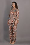 Bohame_Maroon Cotton Satin Printed Floral Notched Liana Jacket And Pant Set _Online_at_Aza_Fashions