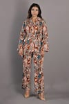 Buy_Bohame_Maroon Cotton Satin Printed Floral Notched Liana Jacket And Pant Set _Online_at_Aza_Fashions