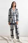 Buy_Bohame_Blue Linen Lapel Loucia Tie Dye Co-ord Pant Set _at_Aza_Fashions