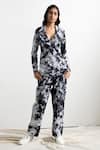 Buy_Bohame_Black Linen Notched Lapel Collar Mabel Tie Dye Co-ord Pant Set _at_Aza_Fashions