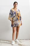 Buy_Bohame_Beige Crepe V Neck Pearl Tie Dye Kaftan _at_Aza_Fashions