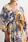 Buy_Bohame_Beige Crepe V Neck Pearl Tie Dye Kaftan _Online_at_Aza_Fashions