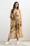 Buy_Bohame_Beige Crepe V Neck Emily Tie Dye Kaftan _at_Aza_Fashions