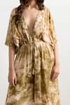 Shop_Bohame_Beige Crepe V Neck Emily Tie Dye Kaftan _at_Aza_Fashions