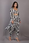 Buy_Bohame_Off White Crepe Printed Floral Cape Open Cynthia And Dhoti Pant Set _at_Aza_Fashions