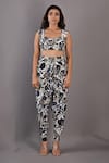 Bohame_Off White Crepe Printed Floral Cape Open Cynthia And Dhoti Pant Set _Online_at_Aza_Fashions