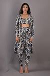 Buy_Bohame_Off White Crepe Printed Floral Cape Open Cynthia And Dhoti Pant Set _Online_at_Aza_Fashions