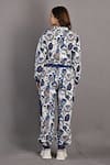 Shop_Bohame_Off White Cotton Satin Printed Floral Mandarin Collar Laurel Jacket And Pant Set _at_Aza_Fashions