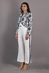 Bohame_Off White Cotton Satin Printed Floral Jacket Notched Cliantha And Pant Set _Online_at_Aza_Fashions