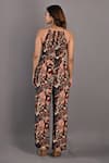 Shop_Bohame_Maroon Crepe Printed Floral Halter Neck Primrose Jumpsuit _at_Aza_Fashions