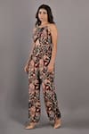 Bohame_Maroon Crepe Printed Floral Halter Neck Primrose Jumpsuit _Online_at_Aza_Fashions