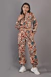 Buy_Bohame_Maroon Cotton Satin Printed Floral High Neck Prunella Bomber Jacket And Pant Set _at_Aza_Fashions