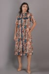 Buy_Bohame_Maroon Cotton Satin Printed Floral Band Collar Roisin Shirt Dress _Online_at_Aza_Fashions