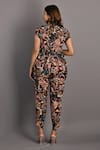 Shop_Bohame_Maroon Crepe Printed Floral Plunge V Neck Varda Cowl Draped Jumpsuit _at_Aza_Fashions