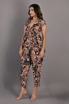 Shop_Bohame_Maroon Crepe Printed Floral Plunge V Neck Varda Cowl Draped Jumpsuit _Online_at_Aza_Fashions