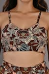 Bohame_Maroon Crepe Floral Cape Open, Crop Top V Neck Rayen Printed Sharara Set _at_Aza_Fashions