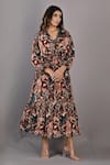 Buy_Bohame_Maroon Crepe Printed Floral Surplice Neck Amaryllis Tiered Wrap Dress _at_Aza_Fashions