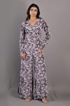 Buy_Bohame_Purple Cotton Satin Printed Floral V Neck Begonia Jumpsuit _at_Aza_Fashions