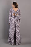 Shop_Bohame_Purple Cotton Satin Printed Floral V Neck Begonia Jumpsuit _at_Aza_Fashions