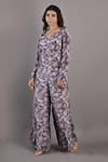 Bohame_Purple Cotton Satin Printed Floral V Neck Begonia Jumpsuit _Online_at_Aza_Fashions