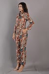 Buy_Bohame_Maroon Linen Printed Floral Mandarin Collar Maryam Jacket And Pant Set _Online_at_Aza_Fashions