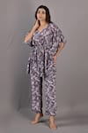 Buy_Bohame_Purple Crepe Printed Floral V Neck Zinnia Kaftan Top And Pant Set _at_Aza_Fashions