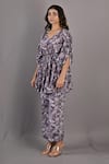 Bohame_Purple Crepe Printed Floral V Neck Zinnia Kaftan Top And Pant Set _Online_at_Aza_Fashions