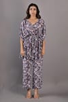 Buy_Bohame_Purple Crepe Printed Floral V Neck Zinnia Kaftan Top And Pant Set _Online_at_Aza_Fashions