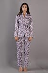 Buy_Bohame_Purple Cotton Satin Printed Floral Notched Lapel Cecilia Jacket And Pant Set _Online_at_Aza_Fashions