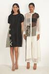 Buy_Febo6_Black Silk Organza Floral, Sequin Round Embroidered Shift Dress _Online_at_Aza_Fashions