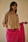 Buy_Shorshe Clothing_Beige Handloom Silk Round Blouse_at_Aza_Fashions