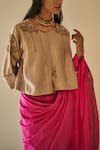 Shorshe Clothing_Beige Handloom Silk Round Blouse_Online_at_Aza_Fashions