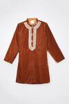 Buy_Byb Premium_Brown Velvet, Cotton Satin Embroidery Mandarin Collar Kurta Set _Online_at_Aza_Fashions