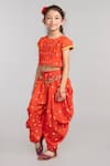 Buy_Byb Premium_Orange Top And Bandhani Print Dhoti Pants Set For Girls_Online_at_Aza_Fashions