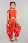 Buy_Byb Premium_Orange Top And Bandhani Print Dhoti Pants Set For Girls_at_Aza_Fashions